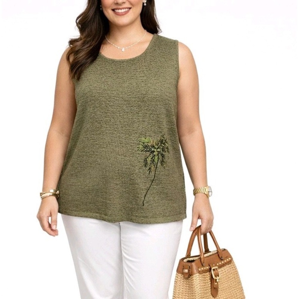 Vintage UNIFORM John Paul Richard Size XL Olive Sleeveless Palm Tree Sweater EUC